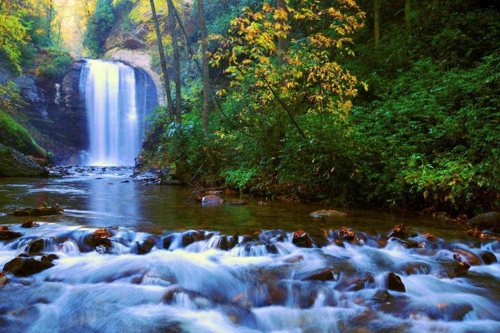 asheville waterfall fall foliage